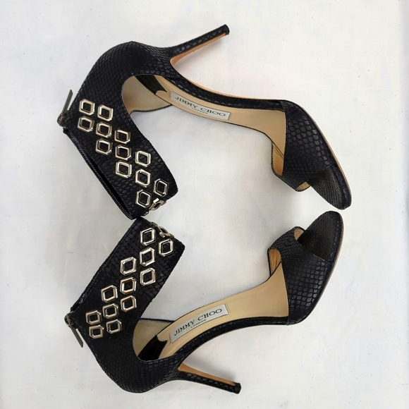 Jimmy Choo Black Ankle Strap Stiletto Heels Sandals 37.5 - Picture 6 of 9